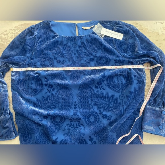 🆕Soft Surroundings Vanetta Velvet Top Sapphire Blue Velvet Floral Top 1X NWT - Picture 14 of 16